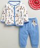 BUMZEE Cotton Knit Full Sleeves Night Suit With Animal Print - Blue & White