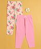 BUMZEE Cotton Knit Full Length Leggings With Floral Print Pack Of 2 - Pink & Peach