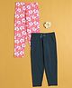 BUMZEE Cotton Knit Full Length Leggings With Floral & Bow Applique Pack of 2 - Navy Blue & Pink