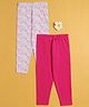 BUMZEE Cotton Knit Full Length Leggings With Floral Print Pack Of 2 - Dark Pink & White