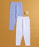 BUMZEE Cotton Knit Full Length Leggings With Floral Print Pack Of 2 - White & Blue