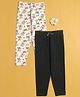 BUMZEE Cotton Knit Full Length Leggings With Butterfly Print & Bow Applique Pack of 2 - Cream & Black