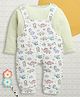 BUMZEE Knit Dungaree & Full Sleeves Inner Tee With Dino Print - White & Green