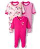 BUMZEE Cotton Knit Full Sleeves Footed Sleepsuits with Stripes & Floral Print Pack of 3 - Pink & Baby Pink