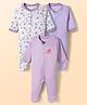 BUMZEE Cotton Knit Full Sleeves Footed Sleepsuits with Stripes & Rainbow Print Pack of 3 - Lavender & White