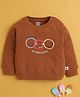 BUMZEE Cotton Knit Full Sleeves Smileys Printed Pullover Sweatshirt - Brown