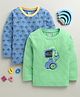 BUMZEE Cotton Knit Full Sleeves Robot Printed T-Shirts Pack of 2 - Light Green & Blue