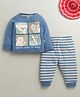 BUMZEE Cotton Knit Full Sleeves Nightsuit with Stripes & Animal Print - Blue & Beige