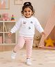 BUMZEE Knit Full Sleeves Winter Wear Sweatshirt & Lounge Pant Set With Butterfly Embriodery - White