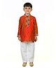 Banjara India Cotton Blend Navratri Theme Full Sleeves Leheriya Printed & Mirror Work Embellished Kurta Pyjama Set - Orange