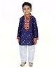 Banjara India Cotton Blend Navratri Theme Full Sleeves Bandhani Printed & Mirror Work Embellished Kurta Pyjama Set - Blue