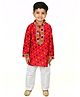 Banjara India Cotton Blend Navratri Theme Full Sleeves Bandhani Printed & Mirror Work Embellished Kurta Pyjama Set - Red