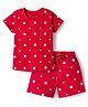 Kookie Kids India Single Jersey Knit Half Sleeves Co-ords Shorts Night Suit With Star Print - Red