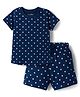 Kookie Kids India Single Jersey Knit Half Sleeves Co-ords Shorts Night Suit With Polka Dots Print - Navy Blue