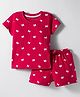 Kookie Kids Single Jersey Knit Half Sleeve Co-ords Shorts Night Suit with Butterfly Print - Dark Pink