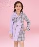 Cutecumber Woven Full Sleeves Colour Blocked & Checked Shirt Styled Dress  - Purple