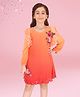 Cutecumber Georgette Woven Full Sleeves Floral Applique Detailed & Ombre Dress - Orange