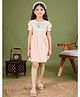 Tiny Twills Rayon Woven Puffed Sleeve Birds & Floral Embroidered Yoke Lace Detailed Dress - Peach