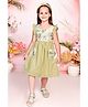 Tiny Twills Linen Woven Frill Sleeves Butterfly Printed Dress - Green