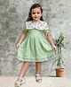Tiny Twills Cotton Woven Half Sleeves Floral Embroidered Dress - Green