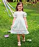 Tiny Twills Linen Woven Half Puffed Sleeves Floral Embroidered Yoke Lace Detailed Dress - Mint Green