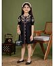 Tiny Twills Cotton Woven Half Puffed Sleeves Floral Embroidered Yoke Lace Detailed Dress - Black