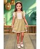 Tiny Twills Linen Woven Frill Sleeves Floral Embroidered Lace Detailed Pintuck Dress - Green