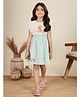 Tiny Twills Linen Woven Frill Sleeves Dinosaur & Floral Embroidered Dress - Green