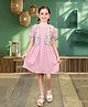 Tiny Twills Cotton Woven Half Puffed Sleeves Dress With Attached Floral Embroidered Shrug - Pink