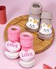 Yellow Bee Cotton Pack Of 2 Hearts & Bunny 3D Applique Detailed Socks - Multi Colour