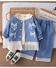 Googo Gaaga Cotton Denim Full Sleeves Bow Applique Detailed Light Winter Sweatshirt With Jeans Set - Blue