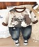Googo Gaaga Cotton Knit Full Sleeves Artchive Printed Light Winter Sweatshirt With Jeans Set - Brown