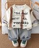 Googo Gaaga Cotton Knit Full Sleeves Typography Printed Light Winter Sweatshirt With Jeans Set- Cream