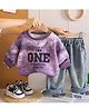 Googo Gaaga Cotton Knit Full Sleeves Typography Printed Light Winter Tie Dye Sweatshirt With Jeans Set - Purple