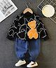 Googo Gaaga Cotton Knit Full Sleeves Teddy Printed Light Winter Sweatshirt With Jeans Set- Black