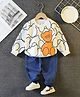 Googo Gaaga Cotton Knit Full Sleeves Teddy Printed Light Winter Sweatshirt With Jeans Set - White