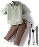 Rikidoos Full Sleeves Striped Shirt Pant With Suspender & Bow Set - Pista & Dark Fawn