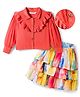 OLLINGTON ST. Crinkled Crepe Full Sleeves Sleeves Top & Printed Georgette Skirt Set -  Multicolor