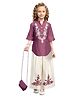 Joy-n-Jolly Woven Three Fourth Sleeves Floral Embroidered Kurti Palazzo With Purse Set - Burgundy