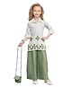 Joy-n-Jolly Woven Three Fourth Sleeves Floral Embroidered Kurti Palazzo With Purse Set - Green
