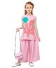 Joy-n-Jolly Woven Sleeveless Leaves Printed Kurti Palazzo With Purse Set - Pink