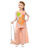 Joy-n-Jolly Woven Sleeveless Leaves Printed Kurti Palazzo With Purse Set - Peach