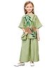 Joy-n-Jolly Woven Three Fourth Sleeves Leaves Printed Kurti Palazzo With Purse Set - Green