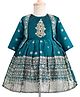 Enfance Floral Embroidered Pleated Knee Length Dress With Full Sleeves Jacket Set - Bottle Green