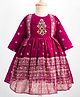Enfance Floral Embroidered Pleated Knee Length Dress With Full Sleeves Jacket Set - Wine