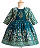 Enfance Floral Embroidered Pleated Knee Length Dress With Full Sleeves Jacket Set - Rama Green