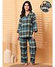 Secret Wish Flannel Woven Full Sleeves Checked Coordinating Maternity Night Suit Set With Side Seam Access - Green