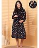 Secret Wish Fur Woven Full Sleeves Stars Printed Maternity Hooded Nighty With Centre Front Zipper Access - Black