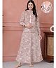 Secret Wish Fur Woven Full Sleeves Cute Teddy Bear Printed Maternity Nighty With Centre Front Zipper Access - Beige