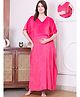 Secret Wish Velvet Woven Half Batwing Sleeves Solid Maternity Kaftan Nighty With Side Seam Nursing Access - Pink